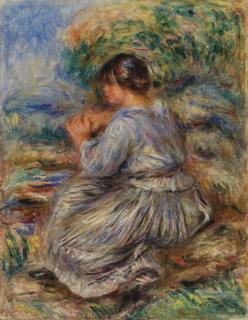 ルノワール、「JEUNE FEMME SE PROMENANT」 髪を編む若い女性、オーギュスト・ルノワール、1876年、フランス
